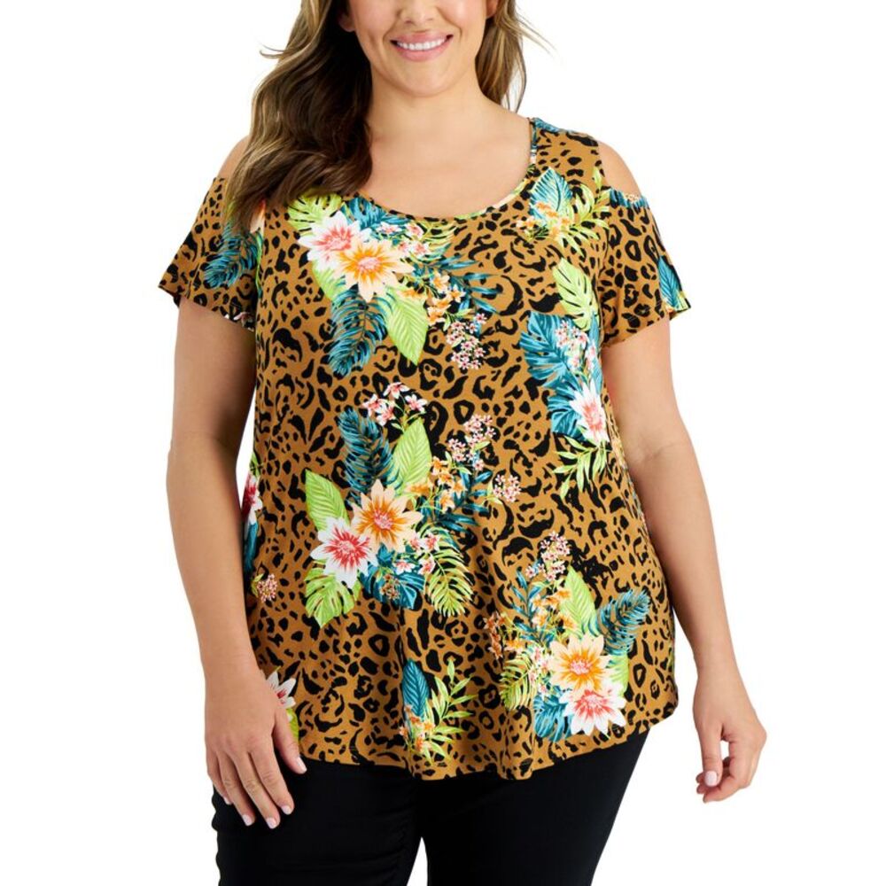 JM Collection Plus Size Tropical Wilderness Top
